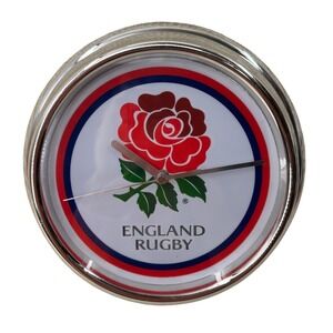 England Rugby Clock Wesco Red Rose Logo 12 Inch Silver Chrome Sports Decor 2007